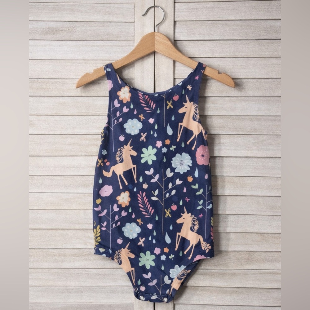 Handmade Unicorn Floral Romper Size 2/3 Navy Toddler Boutique Outfit Small Shop